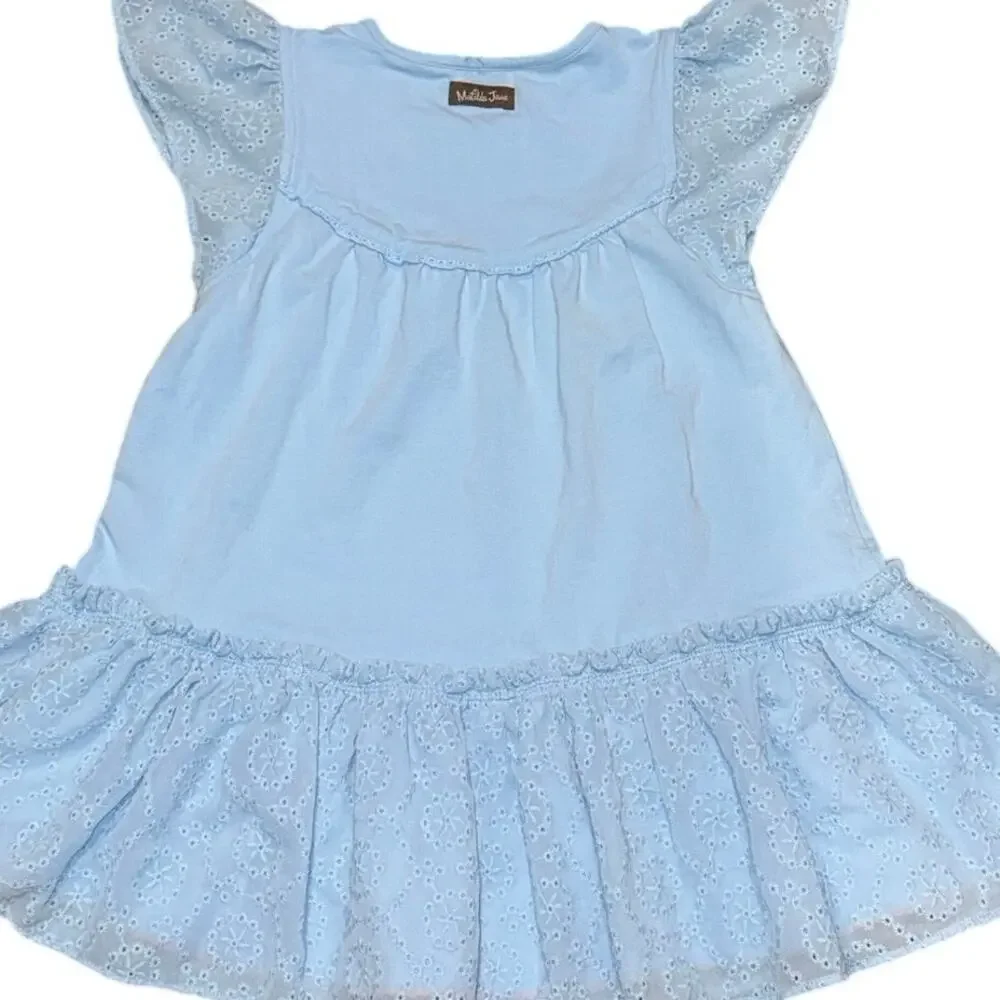 Matilda Jane Oh Joy Dress Girls Size 6 NWT Dream Chasers Blue Eyelet Ruffle